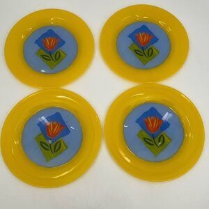 Set of 4 Arcoroc France Matys Indigo Tulip Glass Dinner Plates 10.5 in
